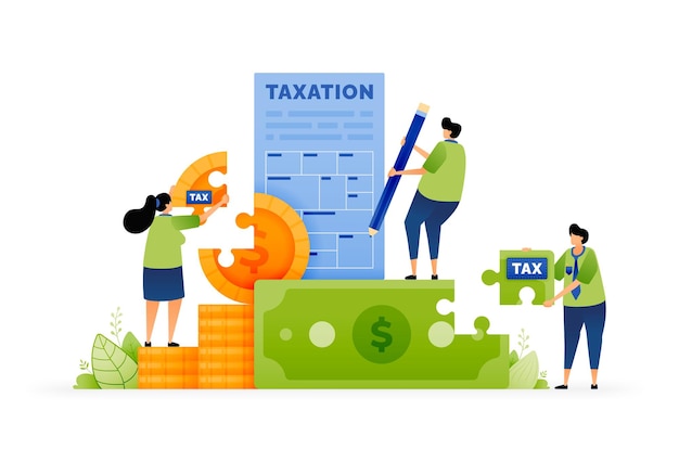 Vector illustration of Tax Time Paying and Preparation on Filling Out Tax Forms and Managing Money Planning and Completing Tax Forms Can use for ad poster campaign website apps social media