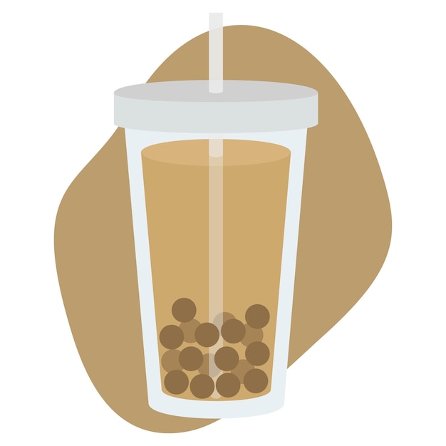 Векторная иллюстрация чайного пузыря Изображение напитка в стакане Жемчуг тапиоки в напитке Иллюстрация напитка