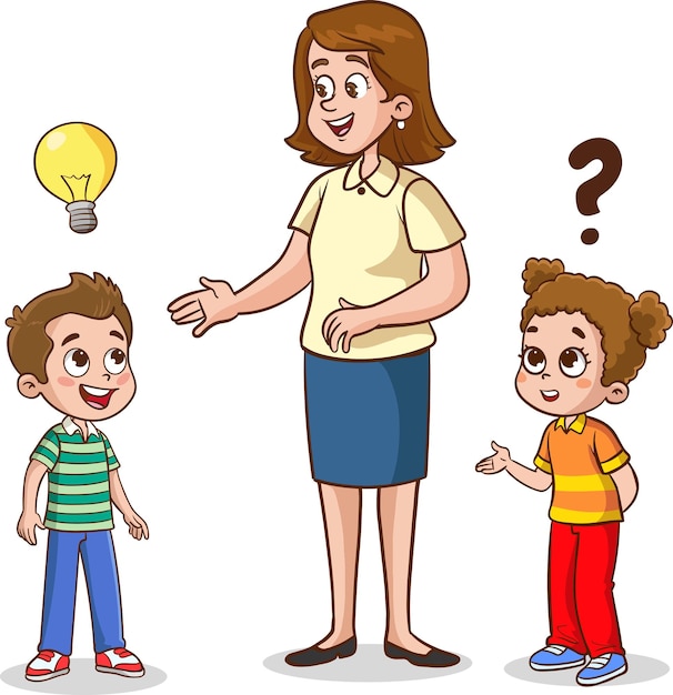 vector illustration of teacher asks her students questions