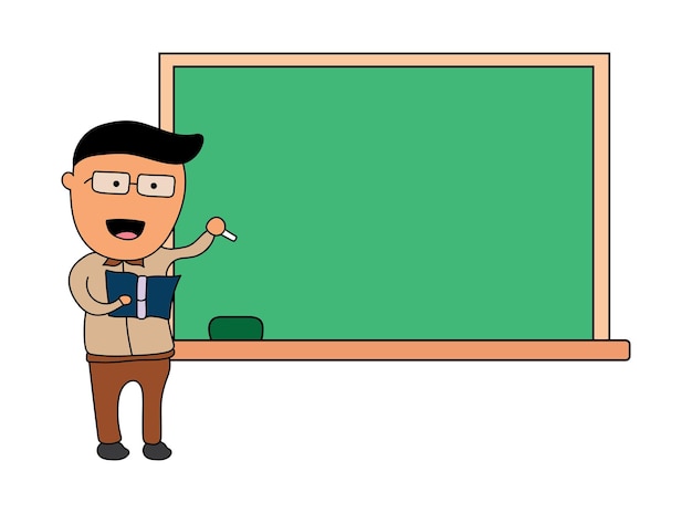 Vector illustration teacher with books and chalkboard,