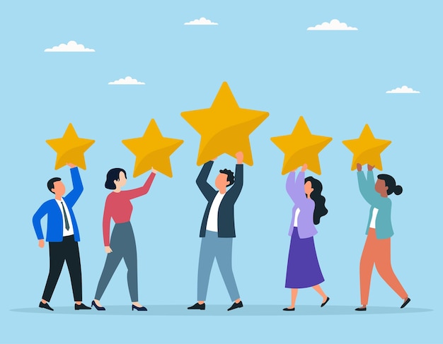 Vector illustration of team collaboration and business people holding star symbol