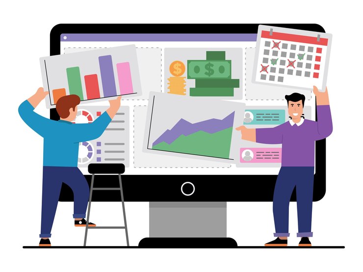 Vector vector illustration of team that builds a digital business strategy