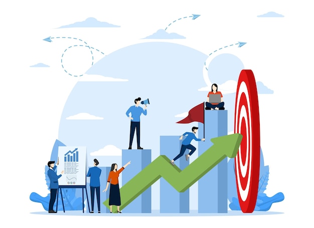 vector illustration of teamwork to achieve target or business goal