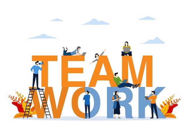 vector illustration of teamwork building a business or together building a business or goal