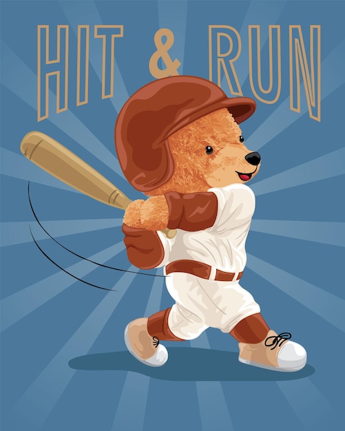 Vector illustration of teddy bear in baseball uniform