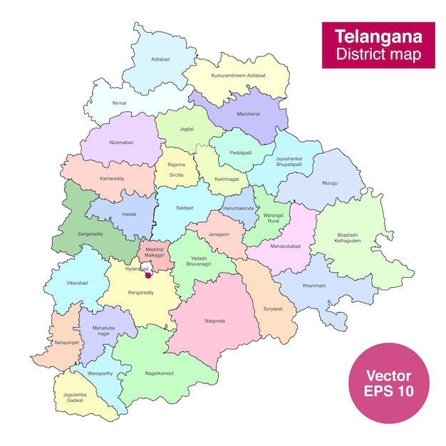 Telangana 지구 지도의 벡터 일러스트 레이 션