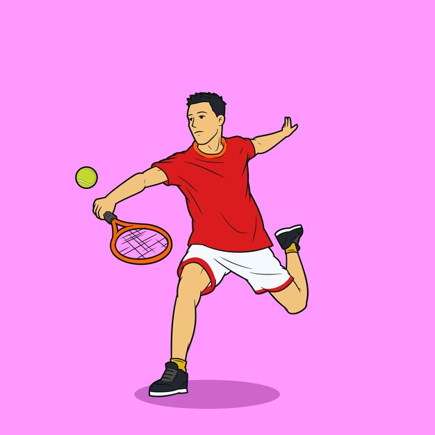 vector illustration of a tennis player hitting the ball with a racket in a dynamic action