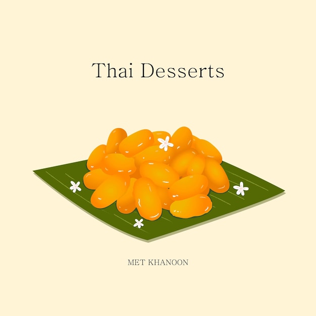 Vector illustration thai dessert made with coconut and egg yolks and sugar