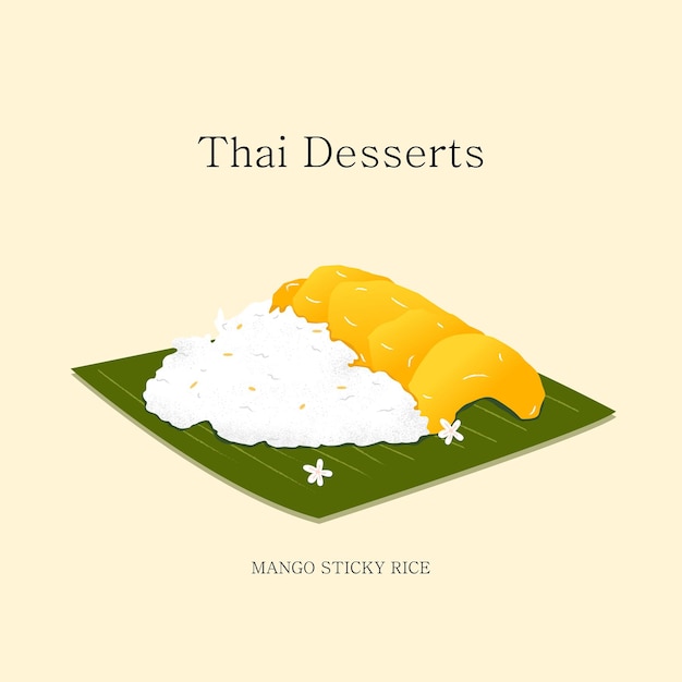 Illustrazione vettoriale dessert tailandesi mango sticky rice