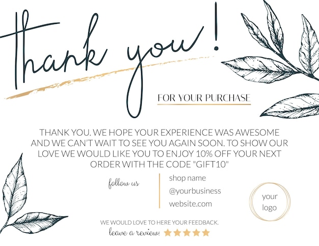 Vector vector illustration of a thank you card for business. elegant card for decorating handmade products