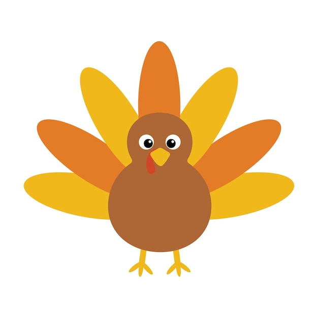 Vector illustration of thanksgiving turkey isolated on white Simple flat turkey for kids