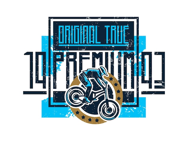Vector illustration on the theme of mountain bike cyclist performing a trick on a bicycle downhill freeride Grunge effect text inscription Typography Tshirt graphics print banner poster