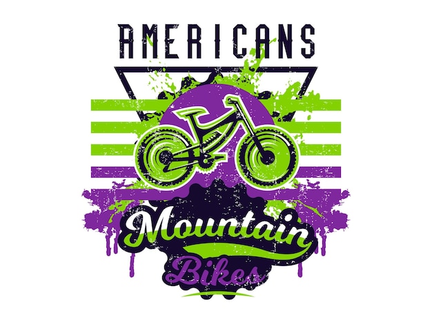 Illustrazione vettoriale sul tema della mountain bike sport estremi downhill freeride grunge effetto testo lettering tipografia tshirt grafica stampa banner poster flyer