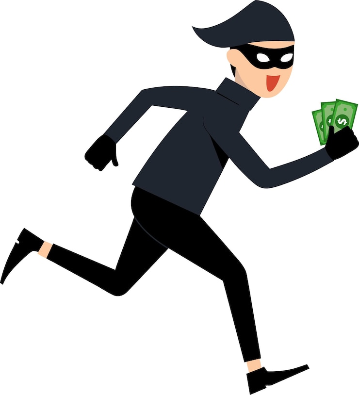 Vector 白い背景に隔離されたお金を持って走っている泥棒のベクトルイラスト