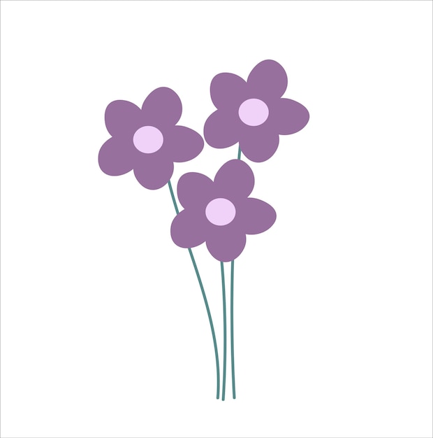 Vector illustration of three abstract purple flowers