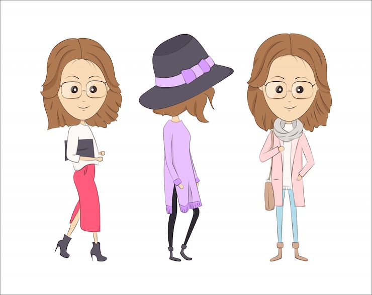 Vector 3つのファッション漫画の女の子のベクトルイラスト