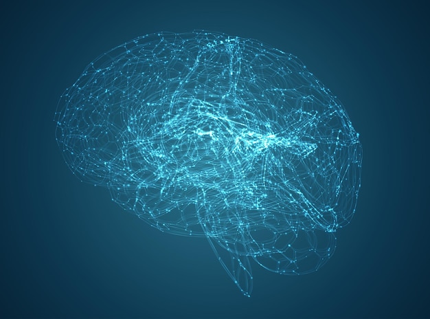 Векторная иллюстрация трехмерного мозга на темном фоне