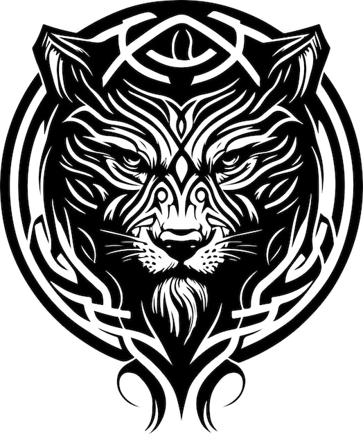 Vector illustration of tiger head with ornament. Vector illustration