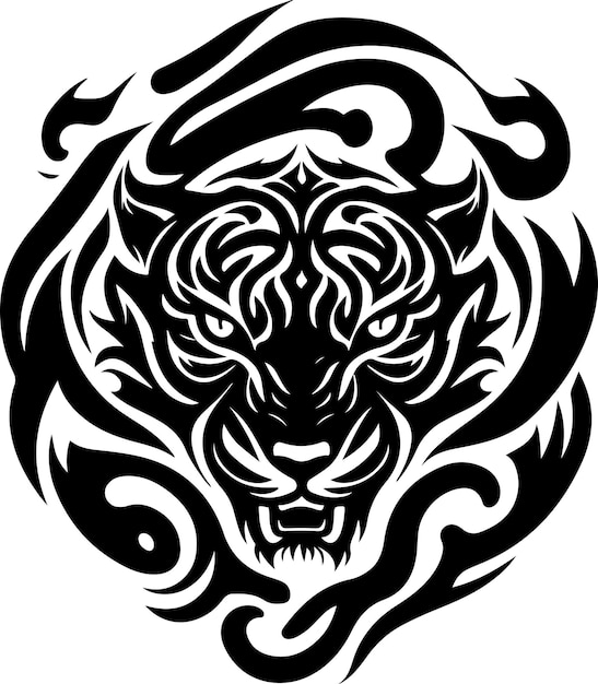 Vector illustration of tiger head with ornament. Vector illustration