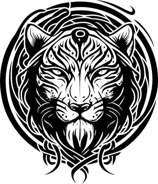 Vector illustration of tiger head with ornament. Vector illustration