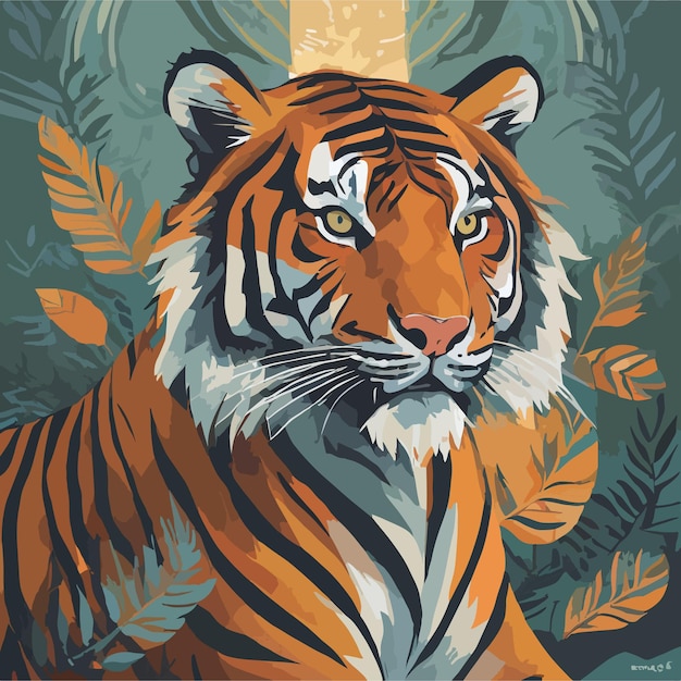 Vector illustration of tiger in the jungle