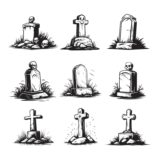 Vector vector illustration of tombstones crosses and stones for halloween