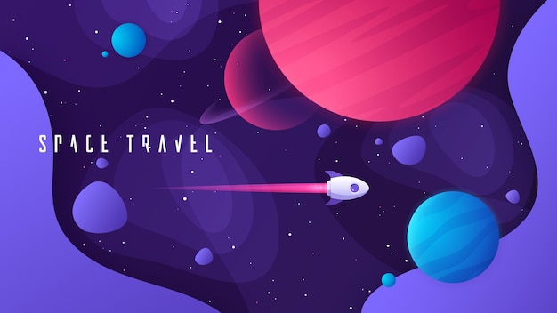 Vector vector illustration on the topic of outer space, interstellar travels, universe and distant galaxies.