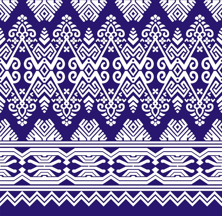 Vector illustration of traditional Indonesian songket motif design pattern elegant blue color