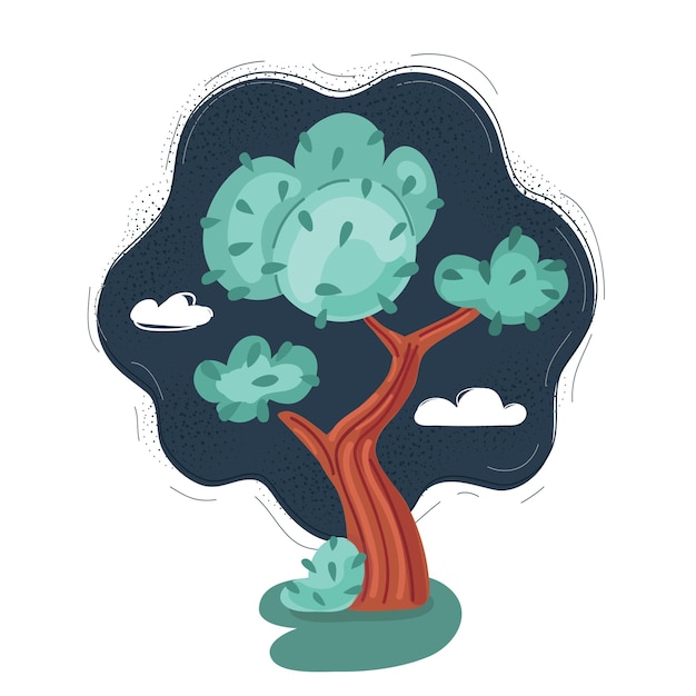 Vector illustration of tree cartoon on dark night