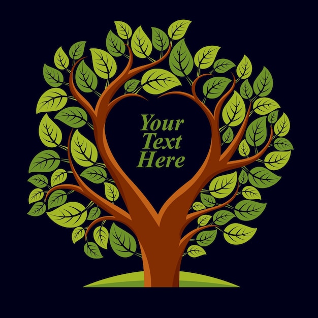 Vector vector illustration of tree with leaves and branches in the shape of heart with blank copy space. your text here.