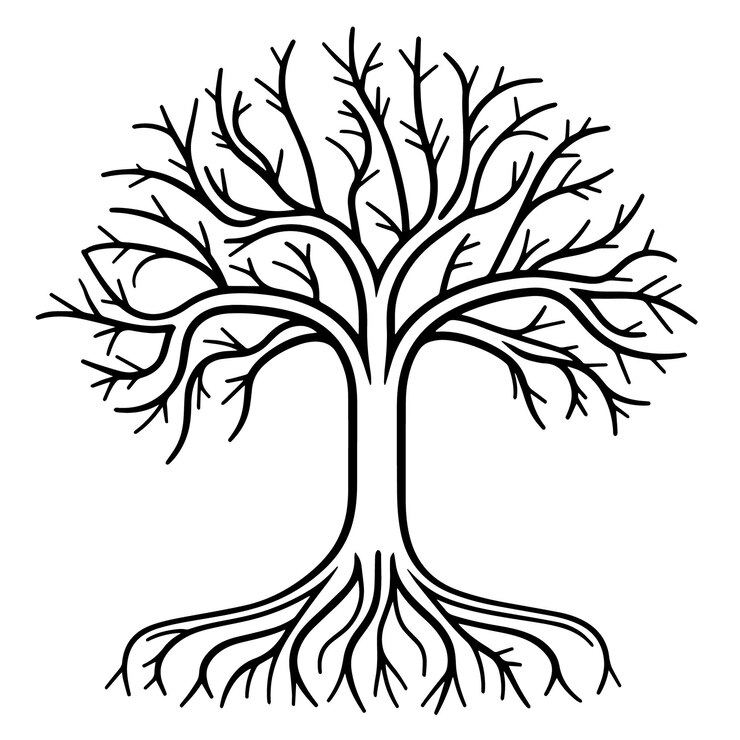 Vector vector illustration of a tree with roots outline icon ideal for nature and ecology designs