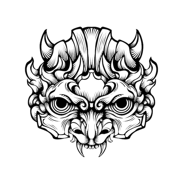 Vector illustration of tribal hand drawn Japanese oni mask