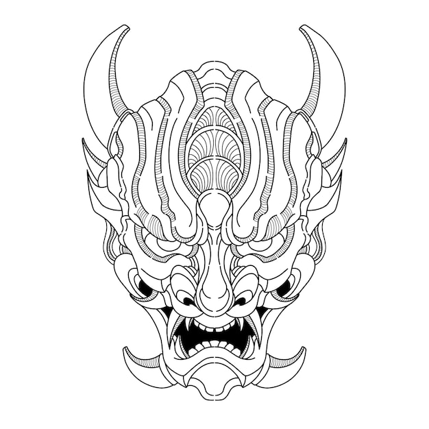 Vector illustration of tribal hand drawn japanese oni mask