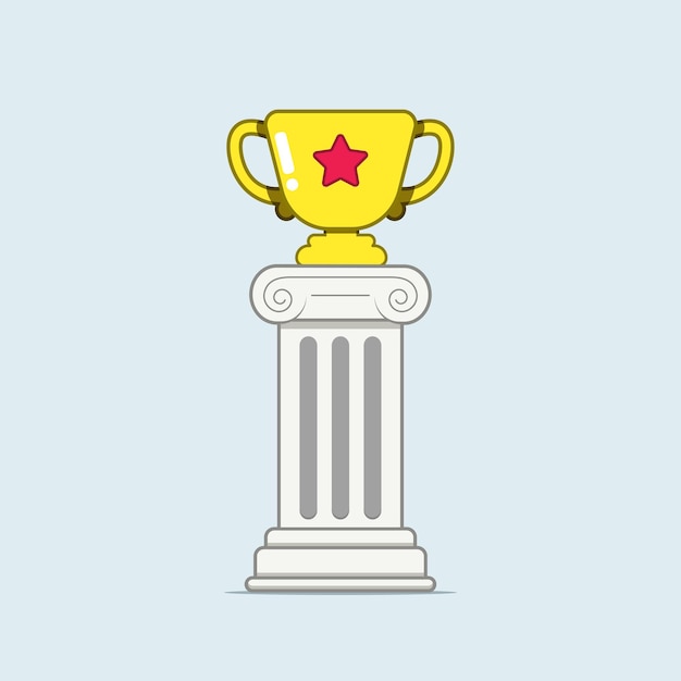 Vector illustration of a trophy on a white stone pillar isolated on a light background