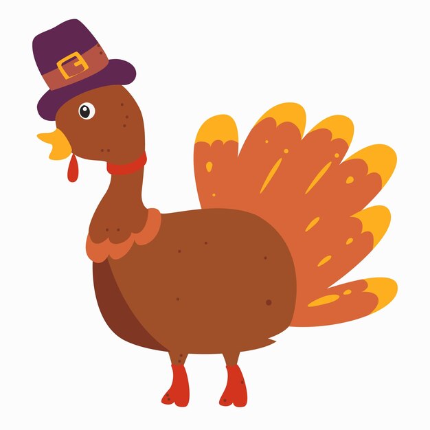 Vector vector illustration of a turkey in a hat for thanksgiving