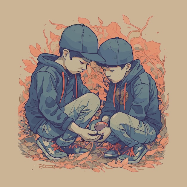 Vector illustration of two boys playing