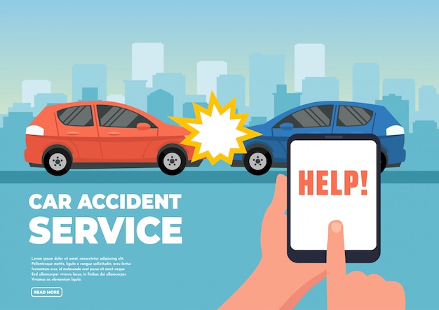 Vector illustration of two cars in accident.