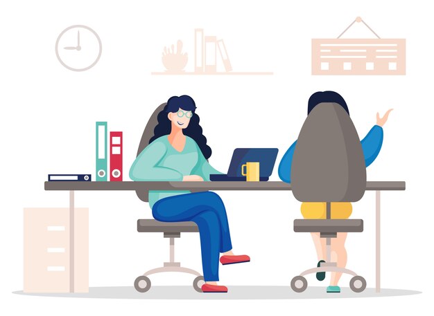 vector illustration of two colleagues discussing a new project or startup in the office
