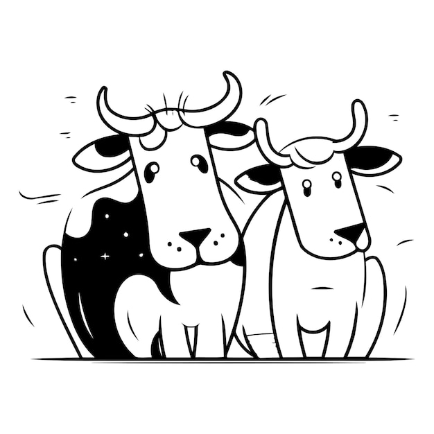 Vector vector illustration of two cows cute farm animals farm animals