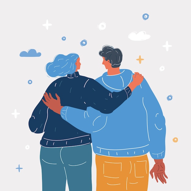 Vector illustration of of two friends or couple top view