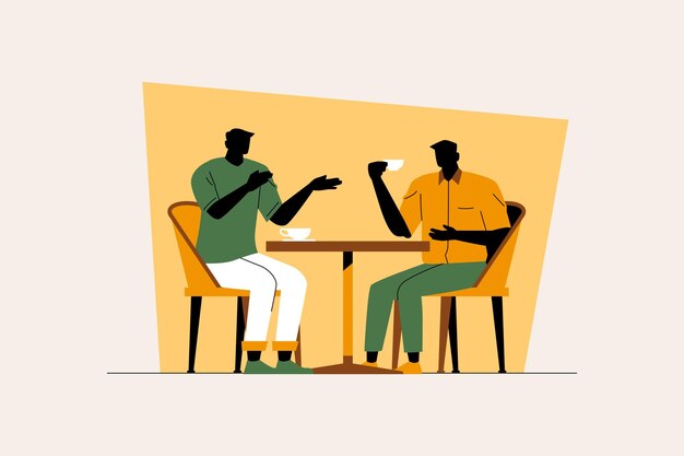 Vector illustration of two guys at the coffee shop