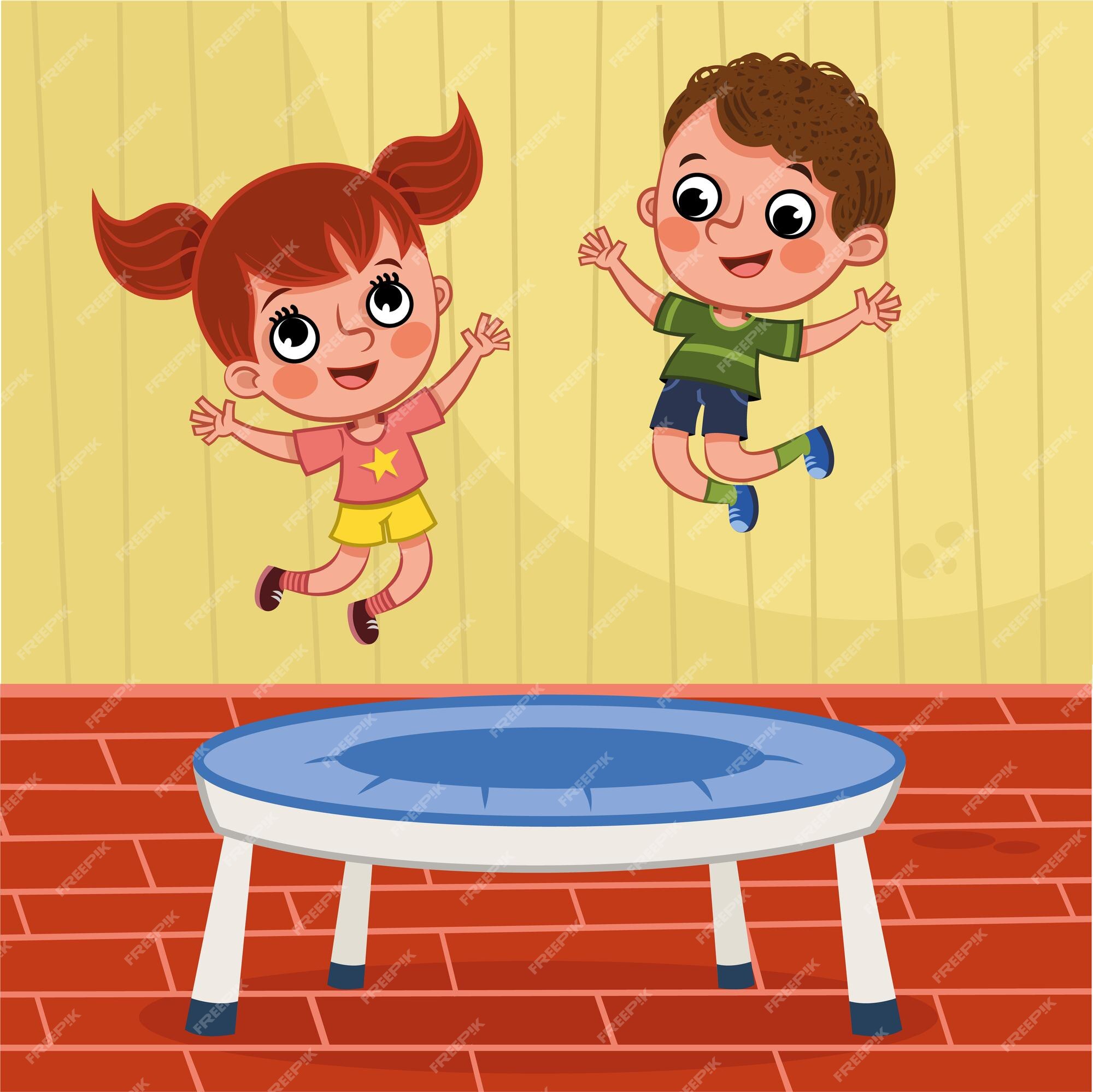 kids jumping on trampoline cartoon vector 22093122 Vector Art at Vecteezy