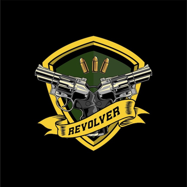 Illustrazione vettoriale di due revolver mr412 rex con illustrazione vintage disponibile per il logo di tiro