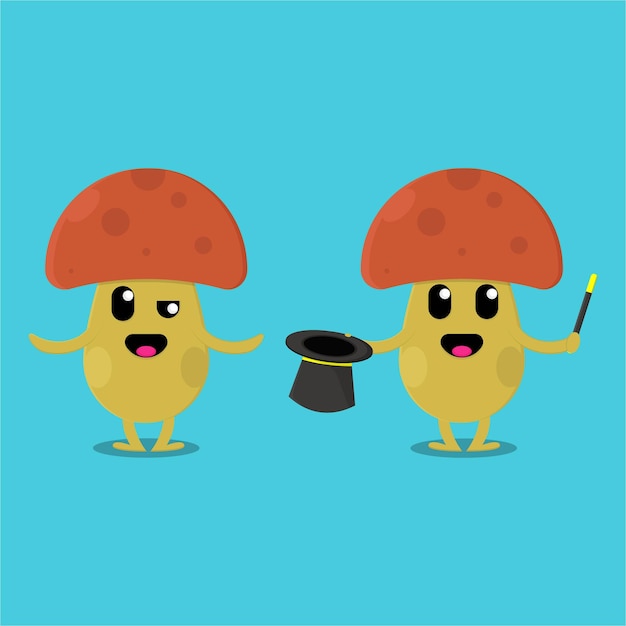 vector illustration of two mushroom characters in different styles.
