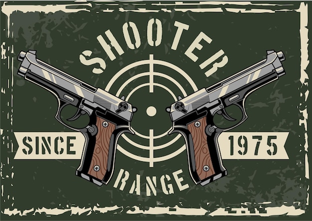 Vector vector illustration of two p1911 pistol with vintage illustration available for vintage poster