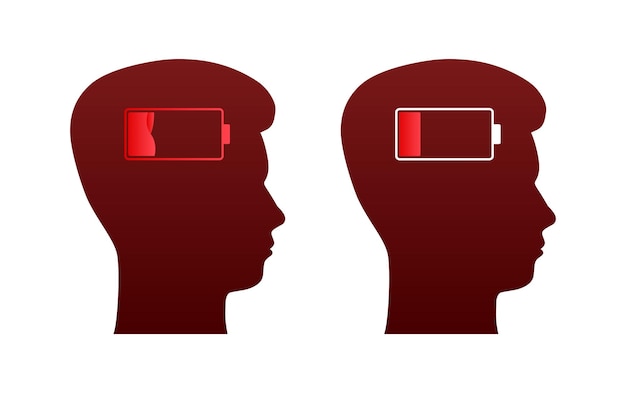 Vettore illustrazione vettoriale di due profili a silhouette con indicatori di livello della batteria