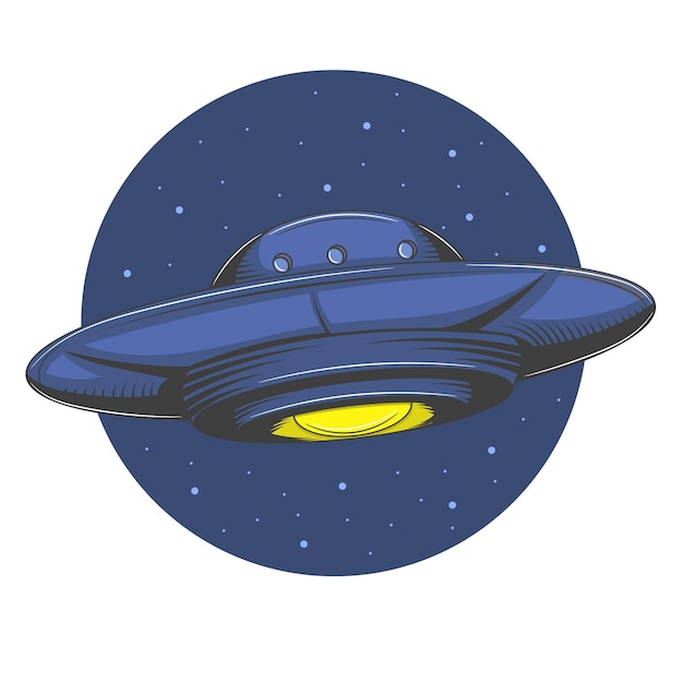 Vector illustration of a ufo driving an alien at night