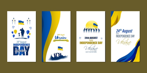 Vector vector illustration of ukraine independence day social media story feed set mockup template