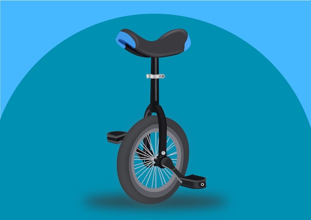 Векторная иллюстрация одноколесного или одноколесного велосипеда на синем фоне