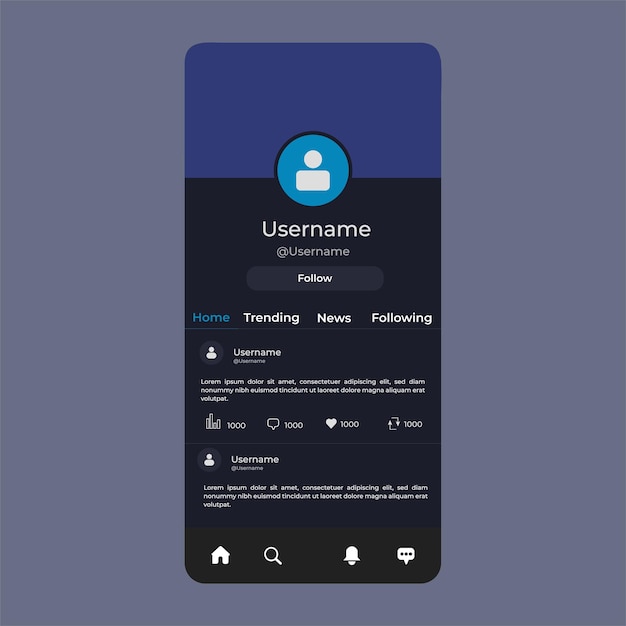 Illustrazione vettoriale profilo nome utente interfaccia home dashboard